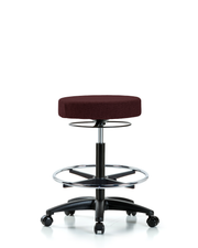 Rutledge Fabric Stool without Back - High Bench Height with Chrome Foot Ring & Casters in Burgundy Fabric