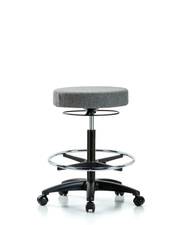 Rutledge Fabric Stool without Back - High Bench Height with Chrome Foot Ring & Casters in Gray Fabric