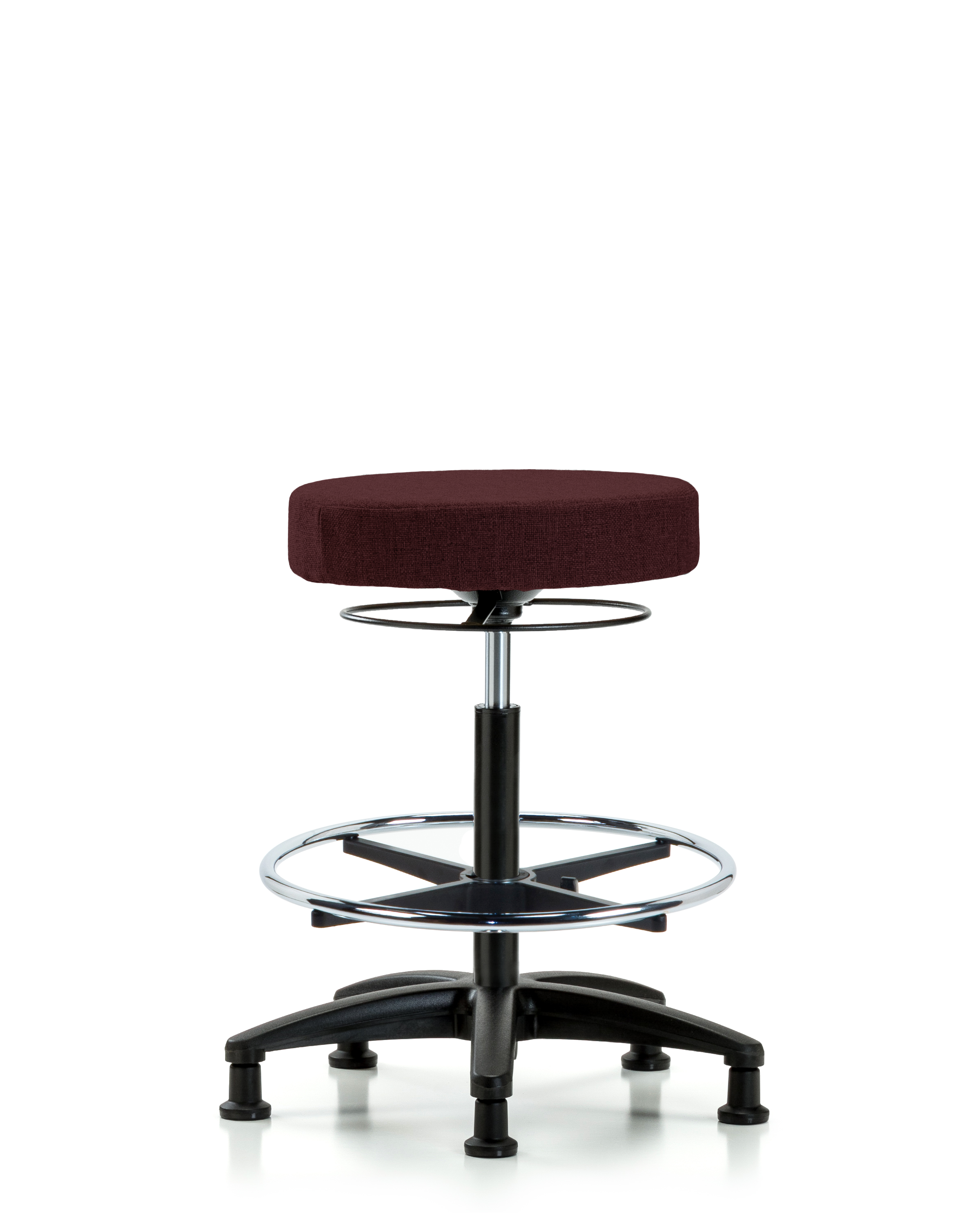 Rutledge Fabric Stool without Back - High Bench Height with Chrome Foot Ring & Stationary Glides in Burgundy Fabric