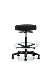 Rutledge Fabric Stool without Back - High Bench Height with Chrome Foot Ring & Stationary Glides in Black Fabric