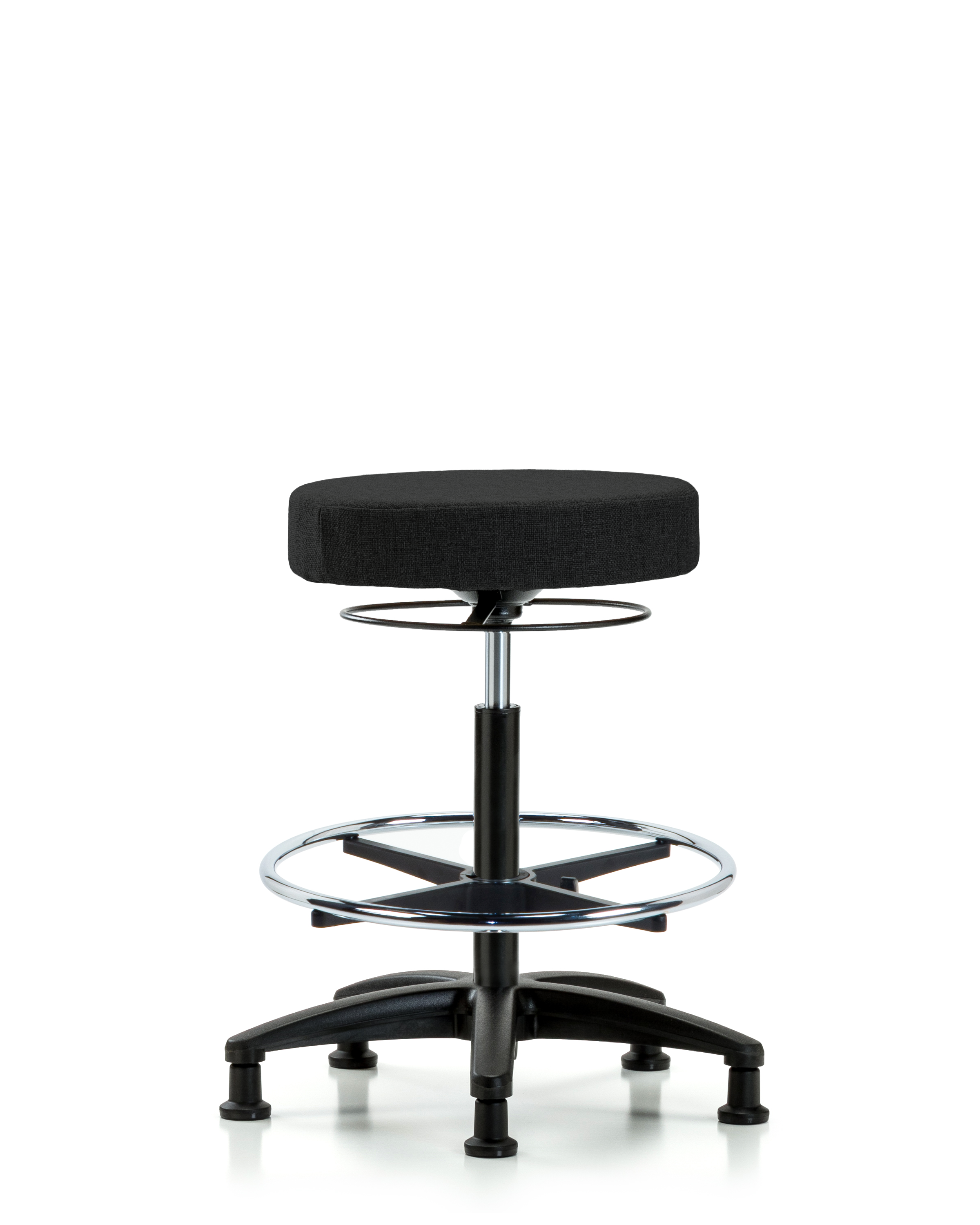 Rutledge Fabric Stool without Back - High Bench Height with Chrome Foot Ring & Stationary Glides in Black Fabric