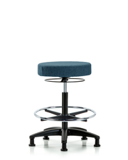 Rutledge Fabric Stool without Back - High Bench Height with Chrome Foot Ring & Stationary Glides in Blue Fabric