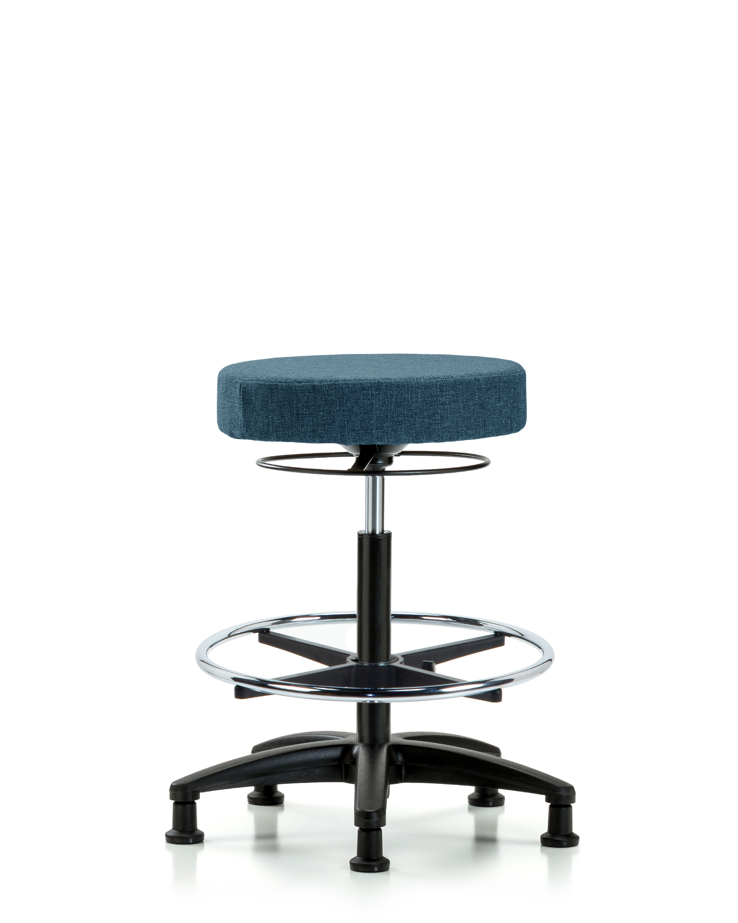 Rutledge Fabric Stool without Back - High Bench Height with Chrome Foot Ring & Stationary Glides in Blue Fabric