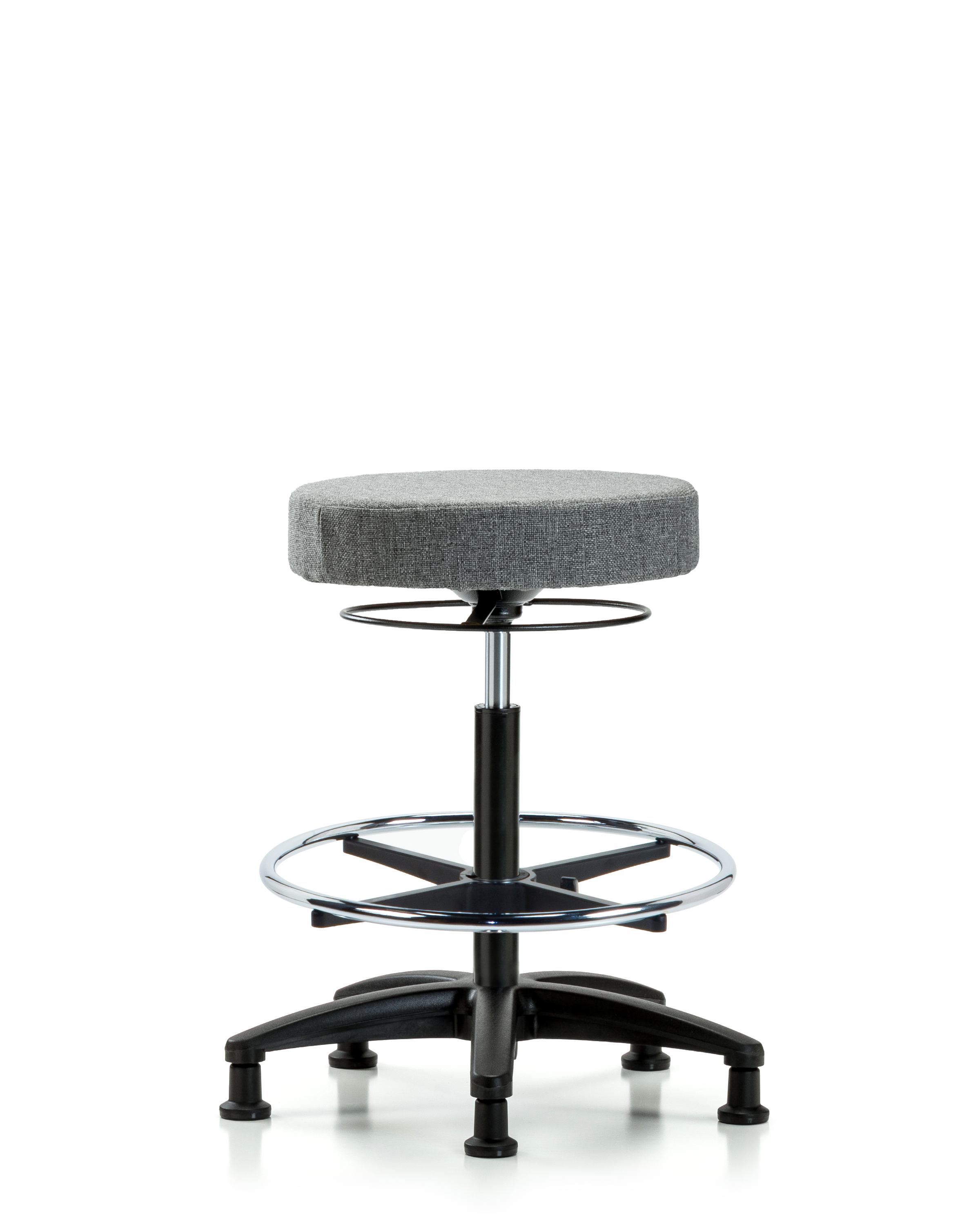 Rutledge Fabric Stool without Back - High Bench Height with Chrome Foot Ring & Stationary Glides in Gray Fabric