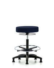 Rutledge Fabric Stool without Back - High Bench Height with Chrome Foot Ring & Stationary Glides in Navy Fabric
