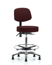 Rutledge Fabric Stool with Back Chrome - High Bench Height with Chrome Foot Ring & Stationary Glides in Burgundy Fabric
