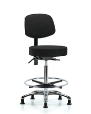Rutledge Fabric Stool with Back Chrome - High Bench Height with Chrome Foot Ring & Stationary Glides in Black Fabric