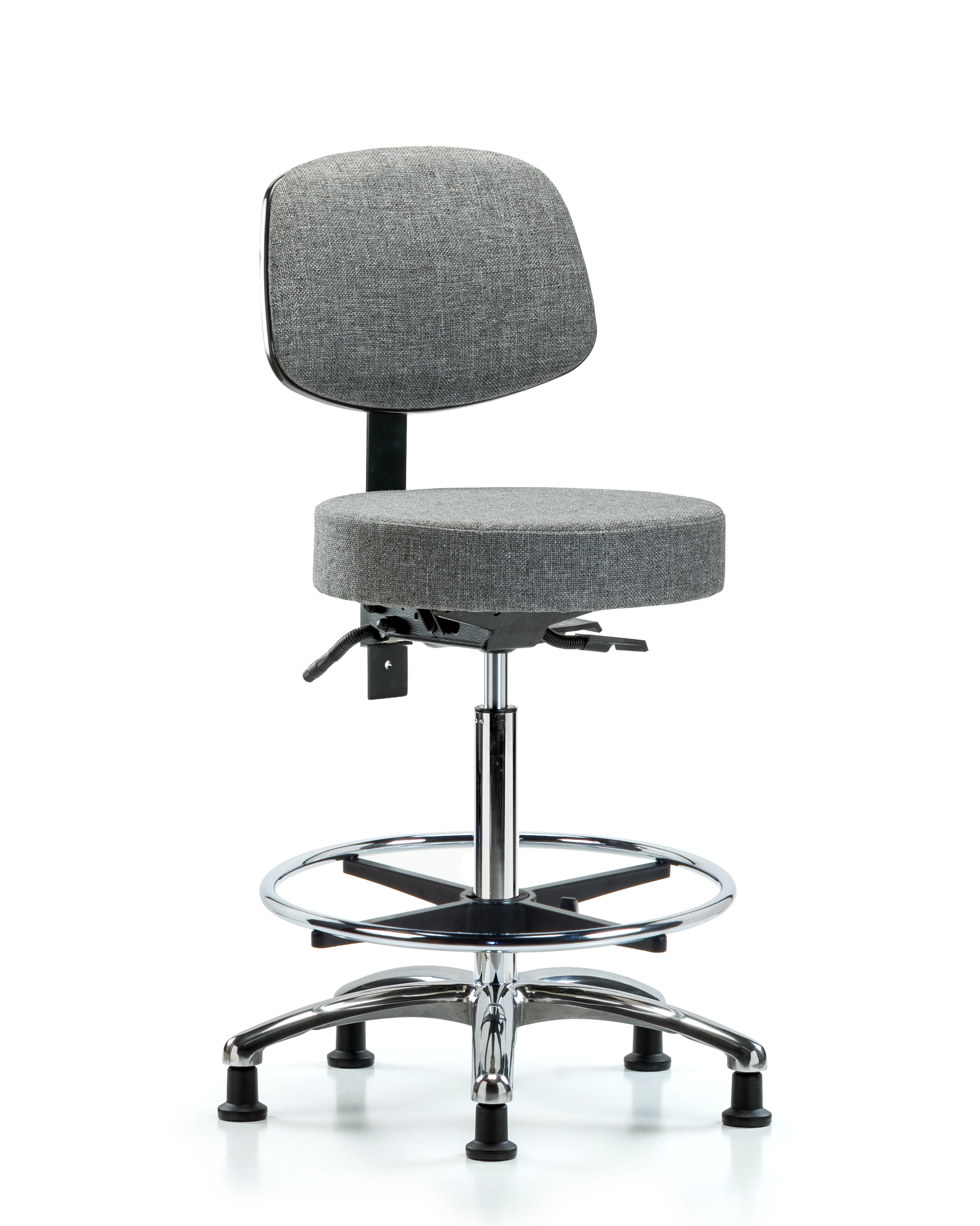 Rutledge Fabric Stool with Back Chrome - High Bench Height with Chrome Foot Ring & Stationary Glides in Gray Fabric