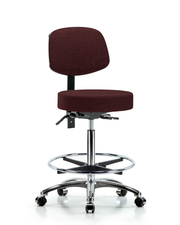 Rutledge Fabric Stool with Back Chrome - High Bench Height with Seat Tilt, Chrome Foot Ring, & Casters in Burgundy Fabric