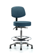 Rutledge Fabric Stool with Back Chrome - High Bench Height with Seat Tilt, Chrome Foot Ring, & Stationary Glides in Blue Fabric
