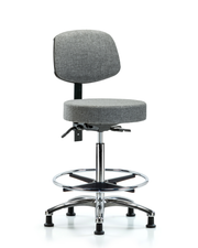 Rutledge Fabric Stool with Back Chrome - High Bench Height with Seat Tilt, Chrome Foot Ring, & Stationary Glides in Gray Fabric