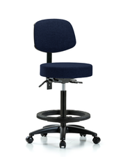 Rutledge Fabric Stool with Back - High Bench Height with Black Foot Ring & Casters in Navy Fabric