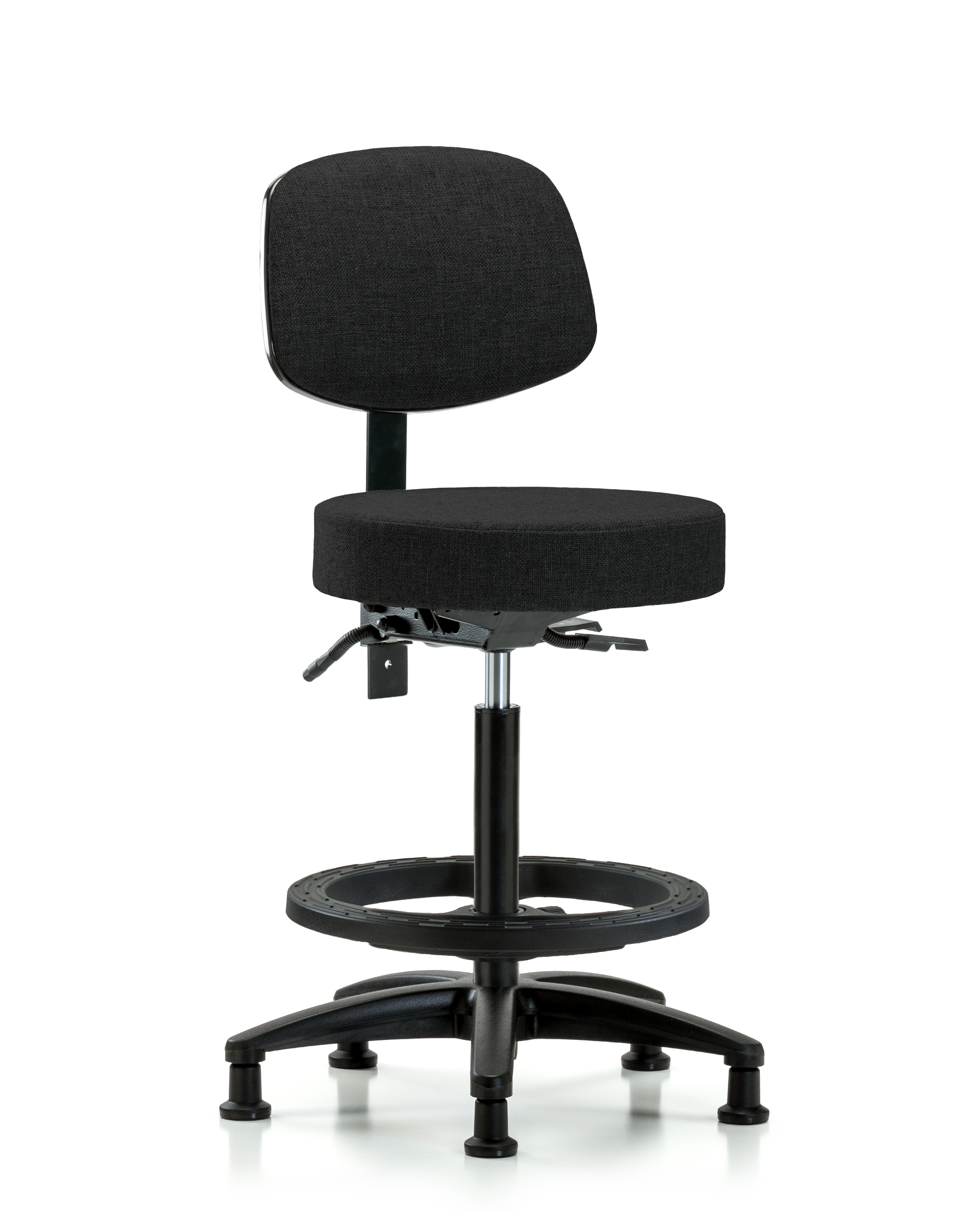 Rutledge Fabric Stool with Back - High Bench Height with Black Foot Ring & Stationary Glides in Black Fabric