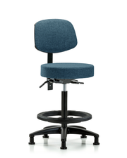 Rutledge Fabric Stool with Back - High Bench Height with Black Foot Ring & Stationary Glides in Blue Fabric