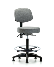 Rutledge Fabric Stool with Back - High Bench Height with Chrome Foot Ring & Stationary Glides in Gray Fabric