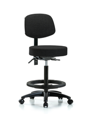 Rutledge Fabric Stool with Back - High Bench Height with Seat Tilt, Black Foot Ring, & Casters in Black Fabric
