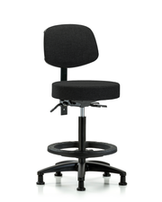 Rutledge Fabric Stool with Back - High Bench Height with Seat Tilt, Black Foot Ring, & Stationary Glides in Black Fabric