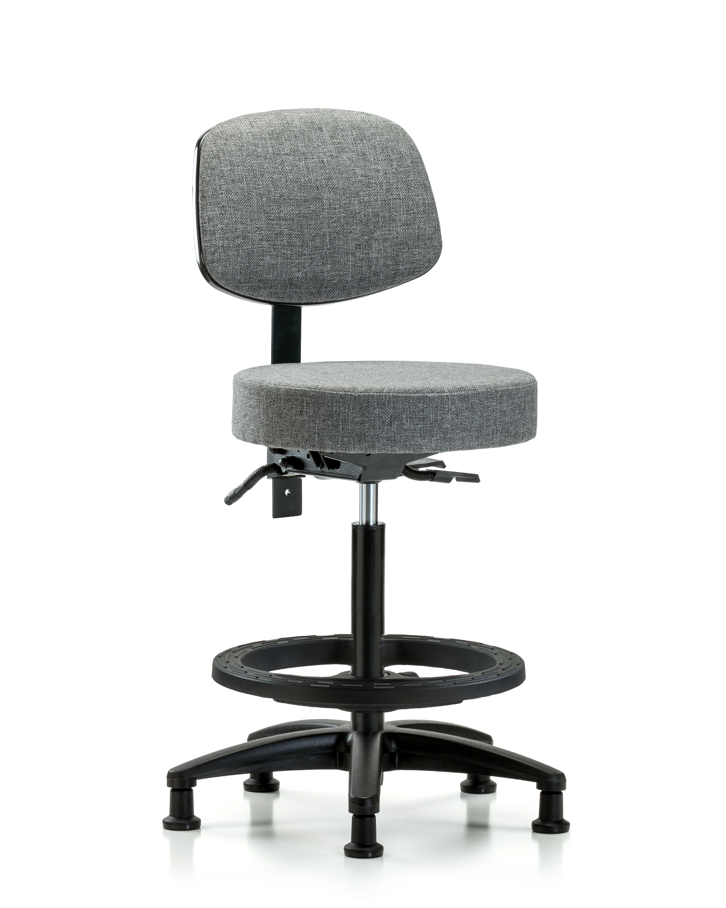 Rutledge Fabric Stool with Back - High Bench Height with Seat Tilt, Black Foot Ring, & Stationary Glides in Gray Fabric