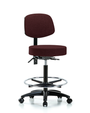 Rutledge Fabric Stool with Back - High Bench Height with Seat Tilt, Chrome Foot Ring, & Casters in Burgundy Fabric