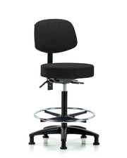 Rutledge Fabric Stool with Back - High Bench Height with Seat Tilt, Chrome Foot Ring, & Stationary Glides in Black Fabric