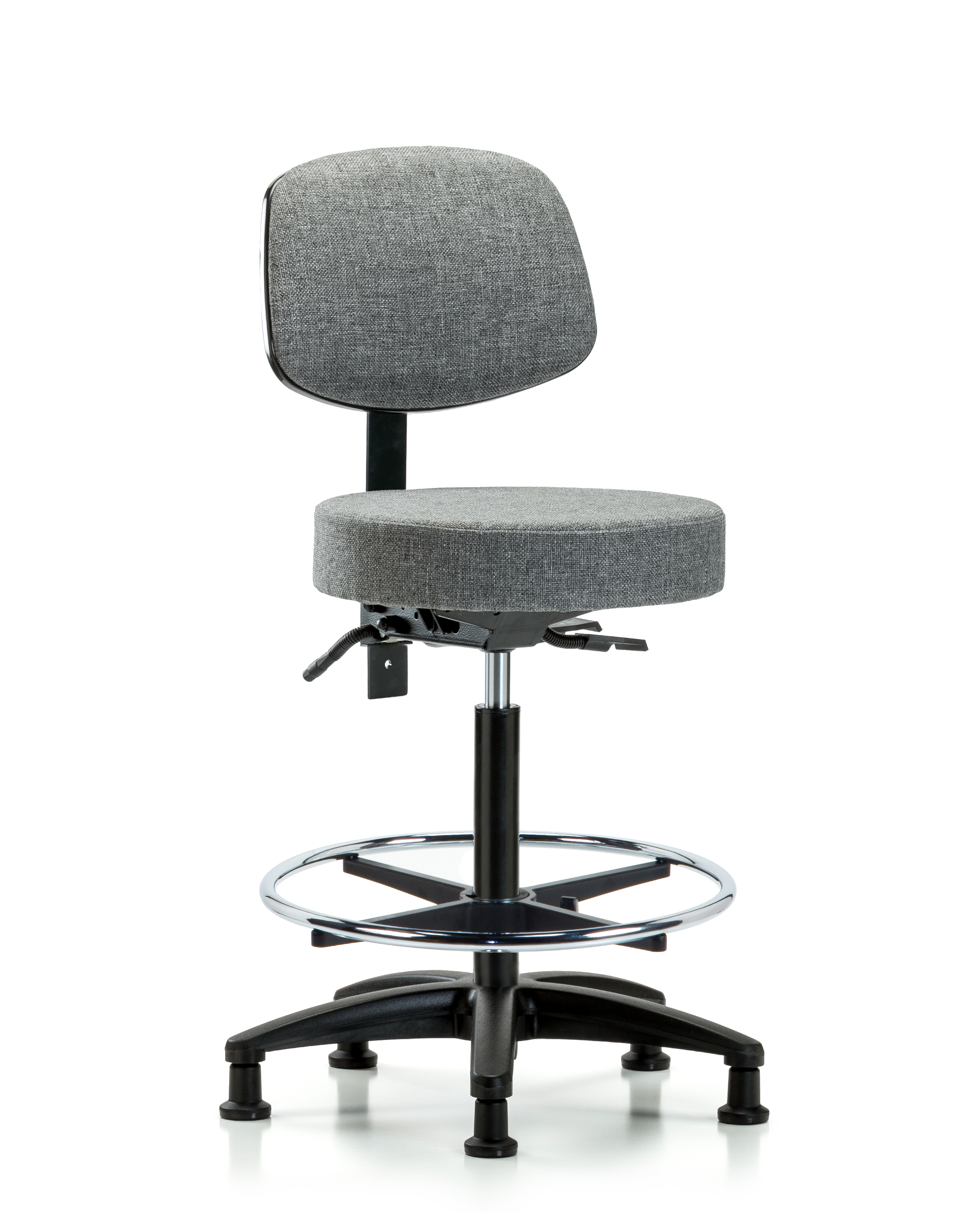 Rutledge Fabric Stool with Back - High Bench Height with Seat Tilt, Chrome Foot Ring, & Stationary Glides in Gray Fabric