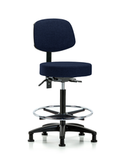 Rutledge Fabric Stool with Back - High Bench Height with Seat Tilt, Chrome Foot Ring, & Stationary Glides in Navy Fabric