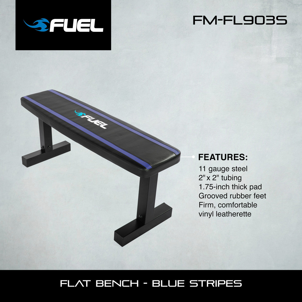Fuel Pureformance Flat Weight Bench - Black, Blue Stripes