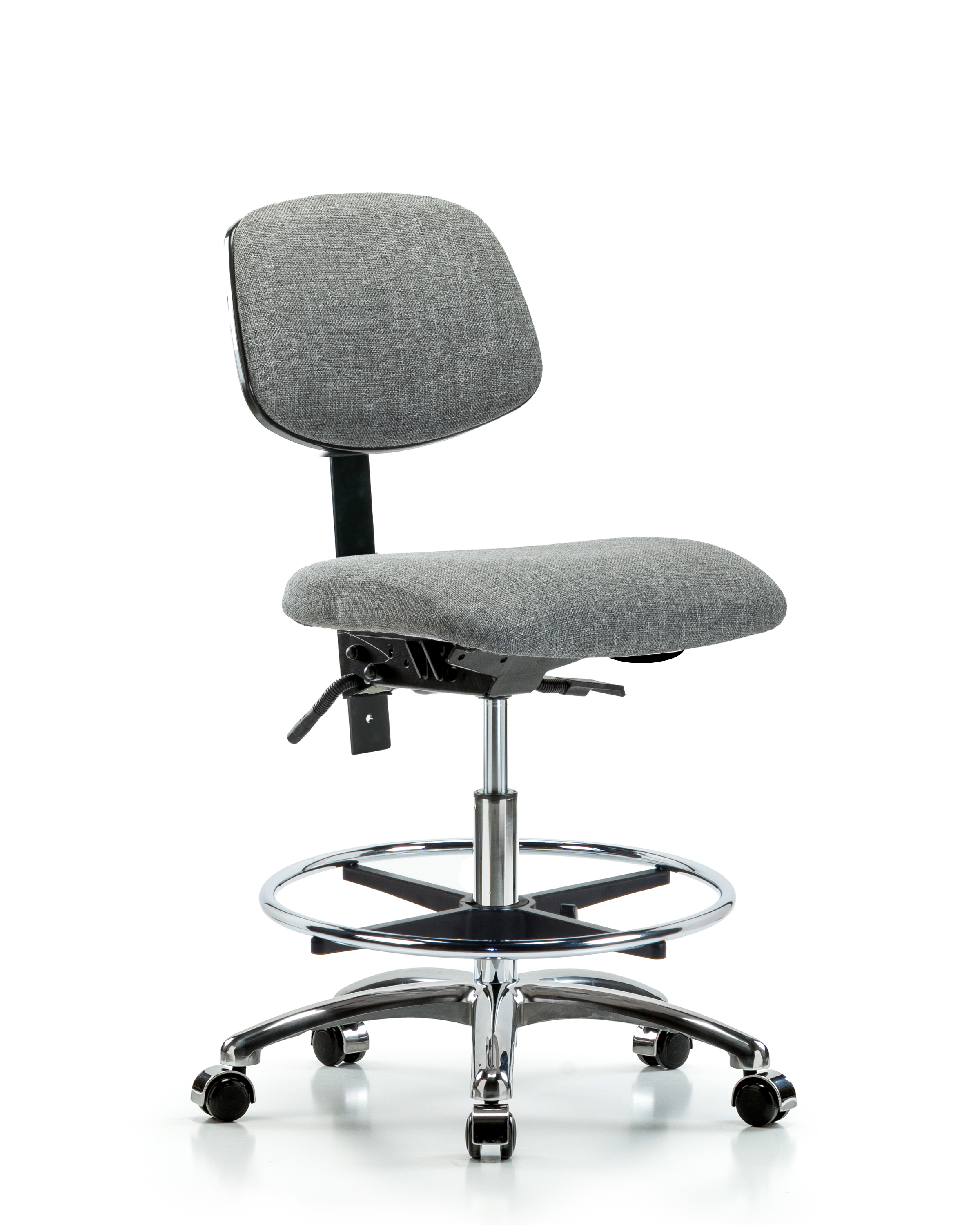 Rutledge Fabric Chair Chrome - Medium Bench Height with Chrome Foot Ring & Casters in Gray Fabric
