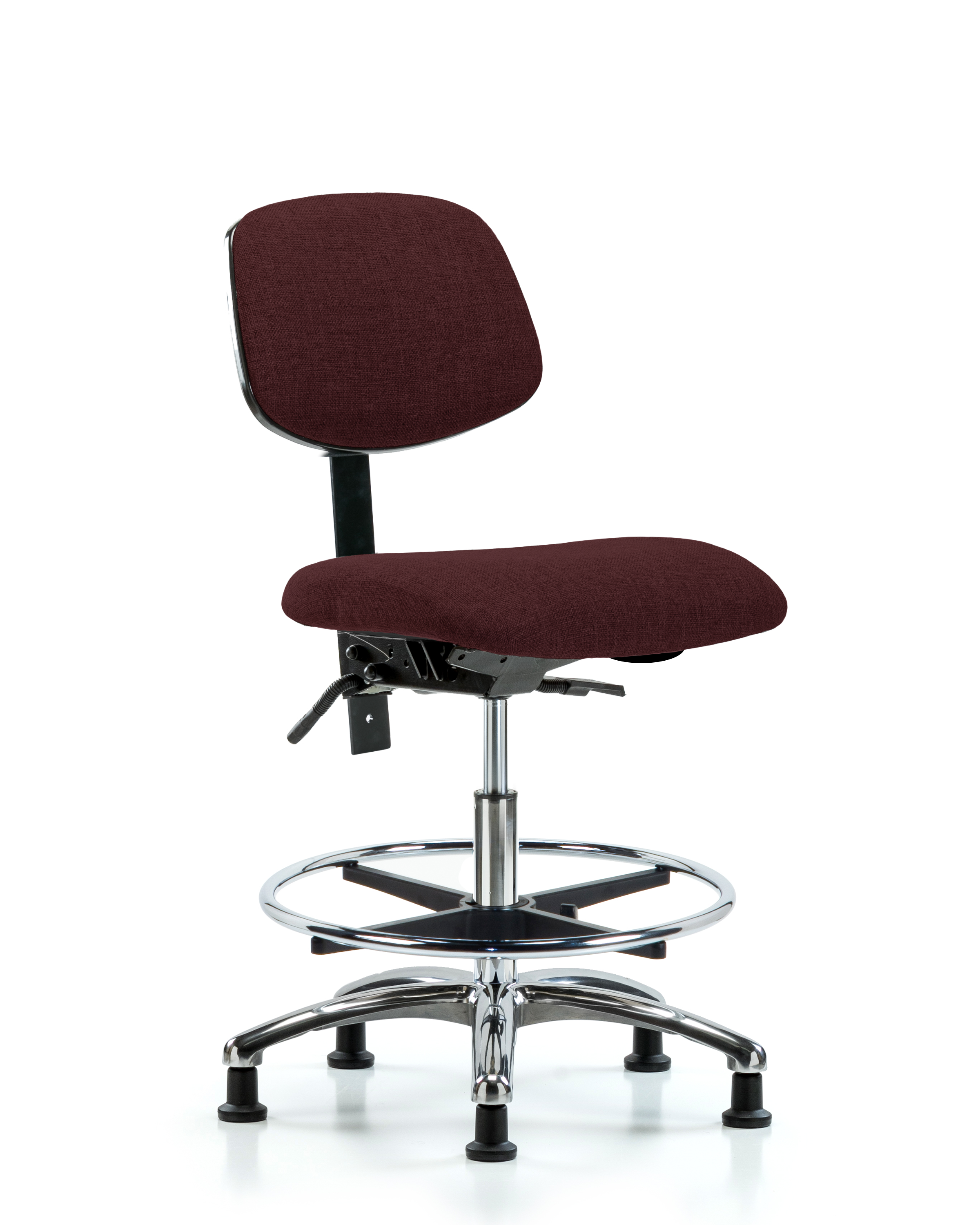 Rutledge Fabric Chair Chrome - Medium Bench Height with Chrome Foot Ring & Stationary Glides in Burgundy Fabric