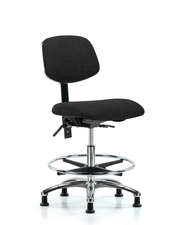 Rutledge Fabric Chair Chrome - Medium Bench Height with Chrome Foot Ring & Stationary Glides in Black Fabric