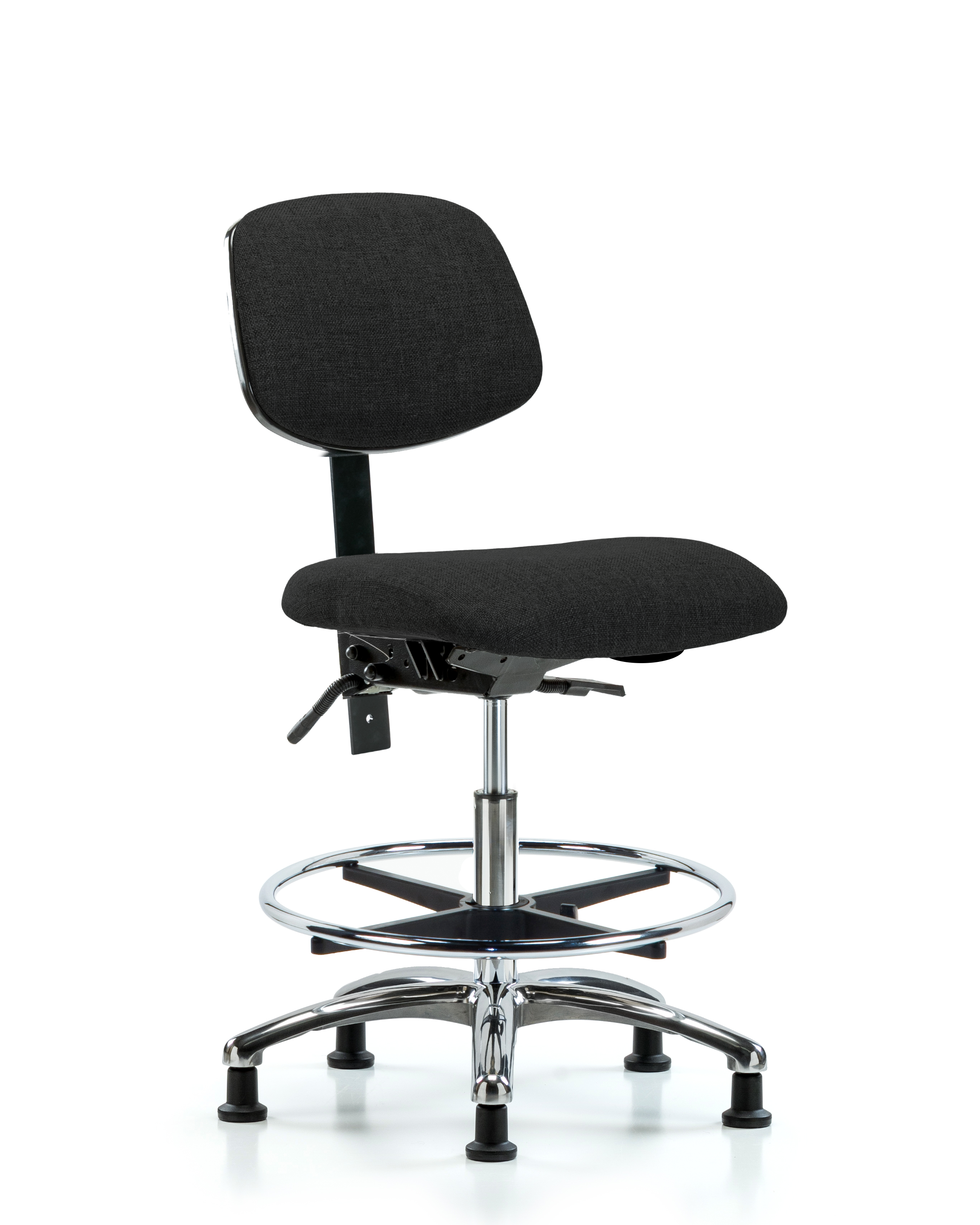 Rutledge Fabric Chair Chrome - Medium Bench Height with Chrome Foot Ring & Stationary Glides in Black Fabric