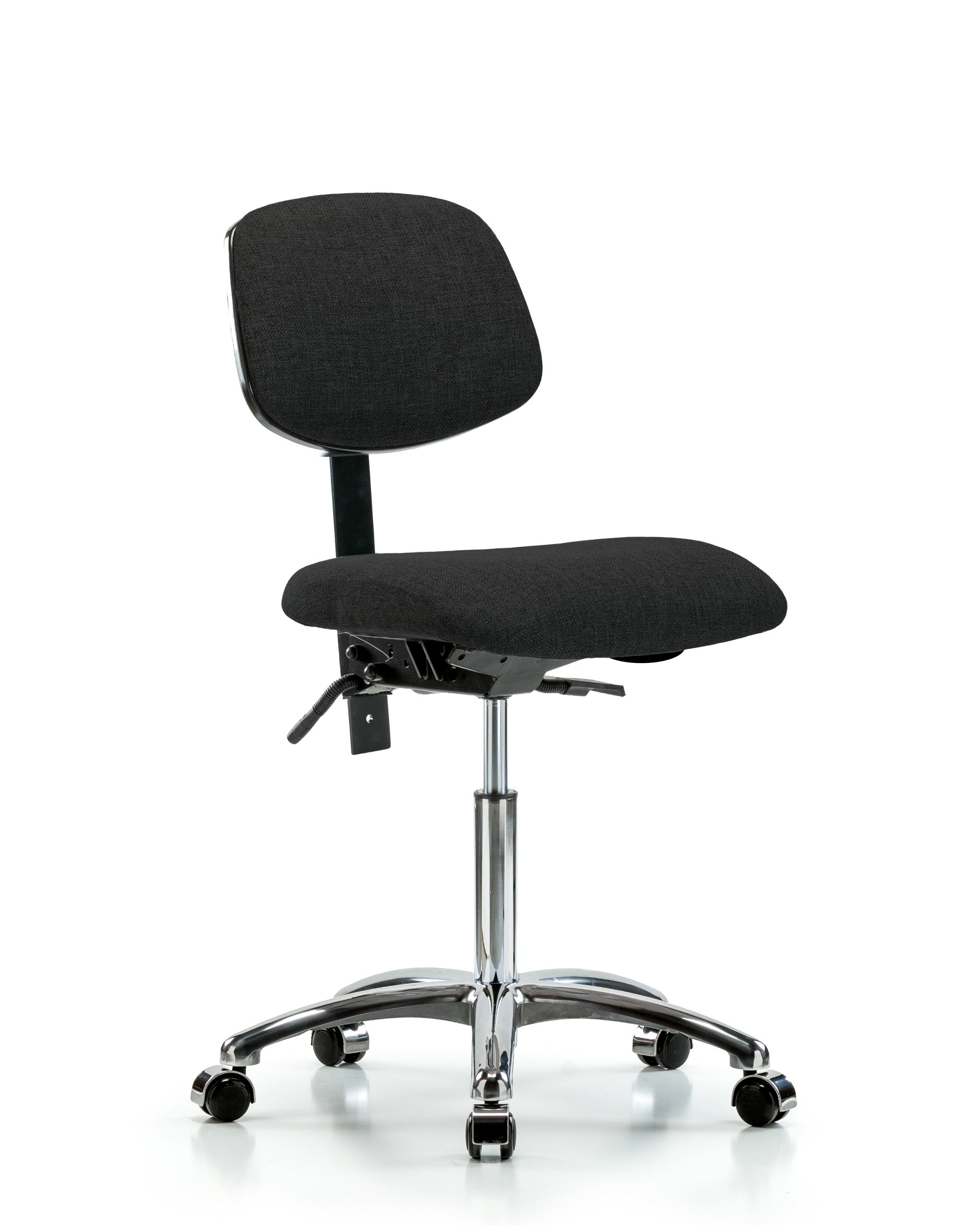 Rutledge Fabric Chair Chrome - Medium Bench Height with Casters in Black Fabric