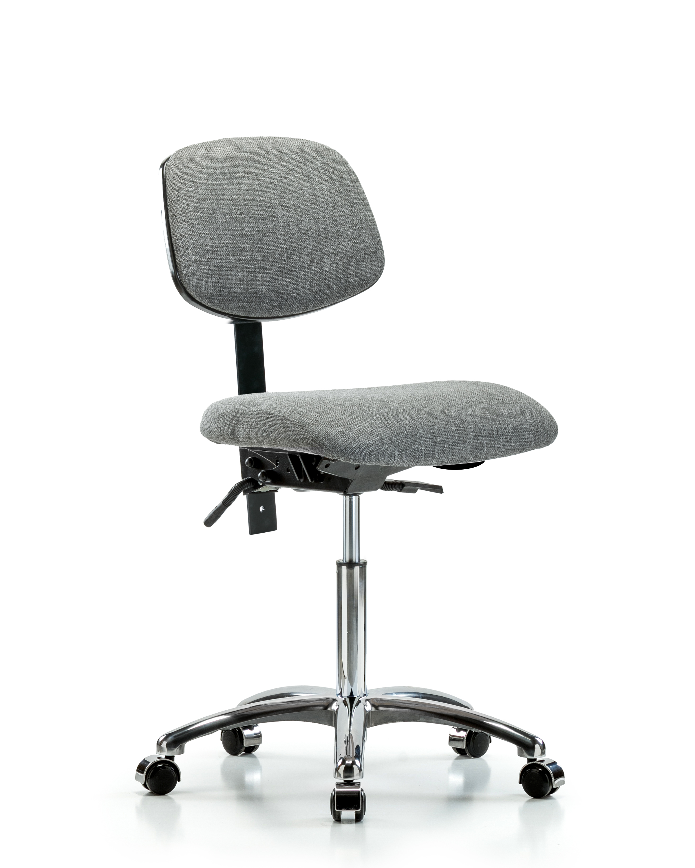 Rutledge Fabric Chair Chrome - Medium Bench Height with Casters in Gray Fabric