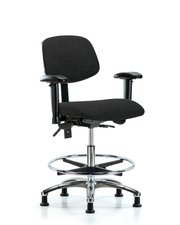 Rutledge Fabric Chair Chrome - Medium Bench Height with Adjustable Arms, Chrome Foot Ring, & Stationary Glides in Black Fabric