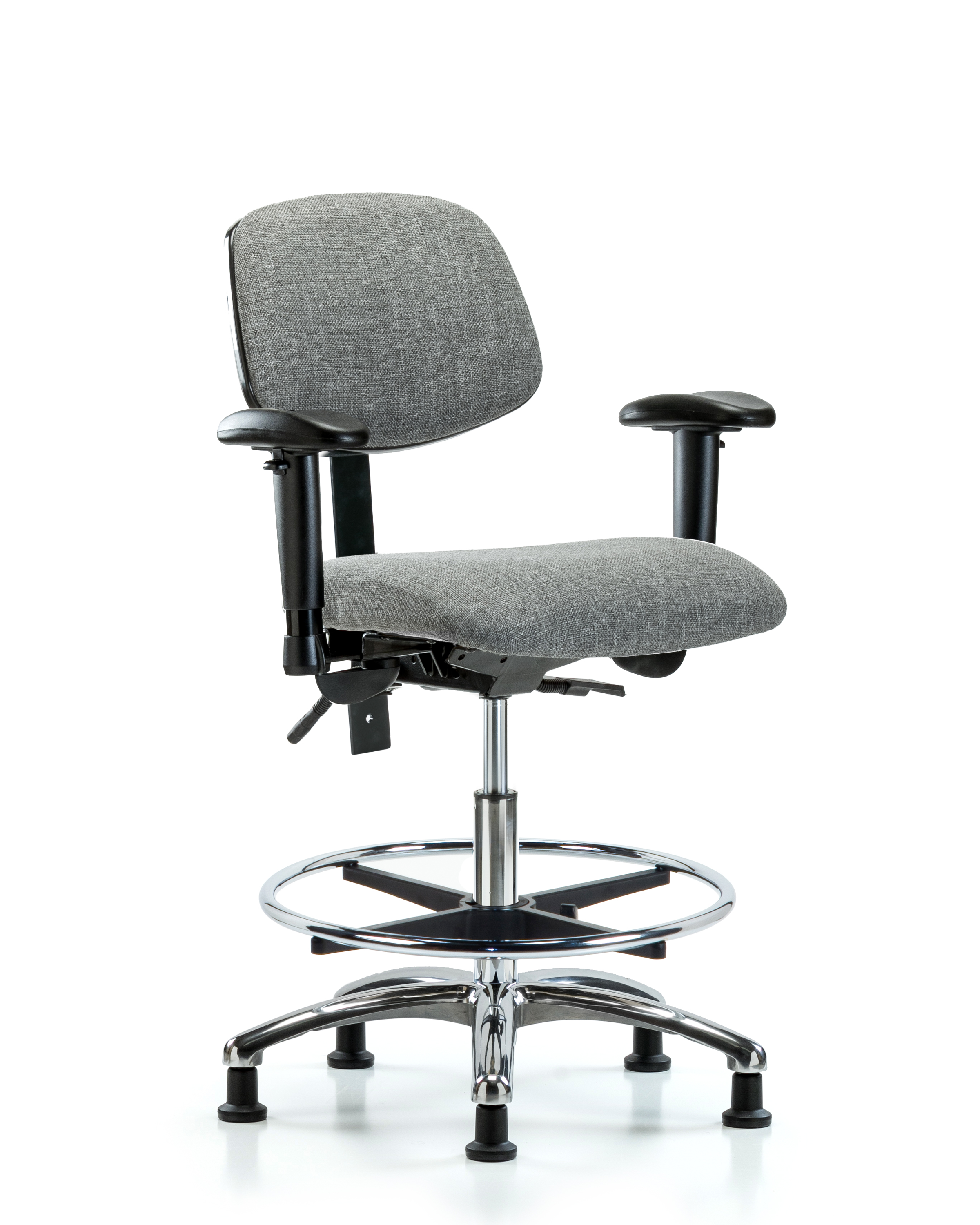 Rutledge Fabric Chair Chrome - Medium Bench Height with Adjustable Arms, Chrome Foot Ring, & Stationary Glides in Gray Fabric