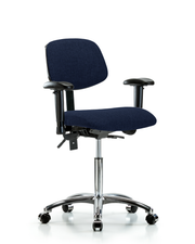 Rutledge Fabric Chair Chrome - Medium Bench Height with Adjustable Arms & Casters in Navy Fabric