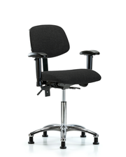Rutledge Fabric Chair Chrome - Medium Bench Height with Adjustable Arms & Stationary Glides in Black Fabric