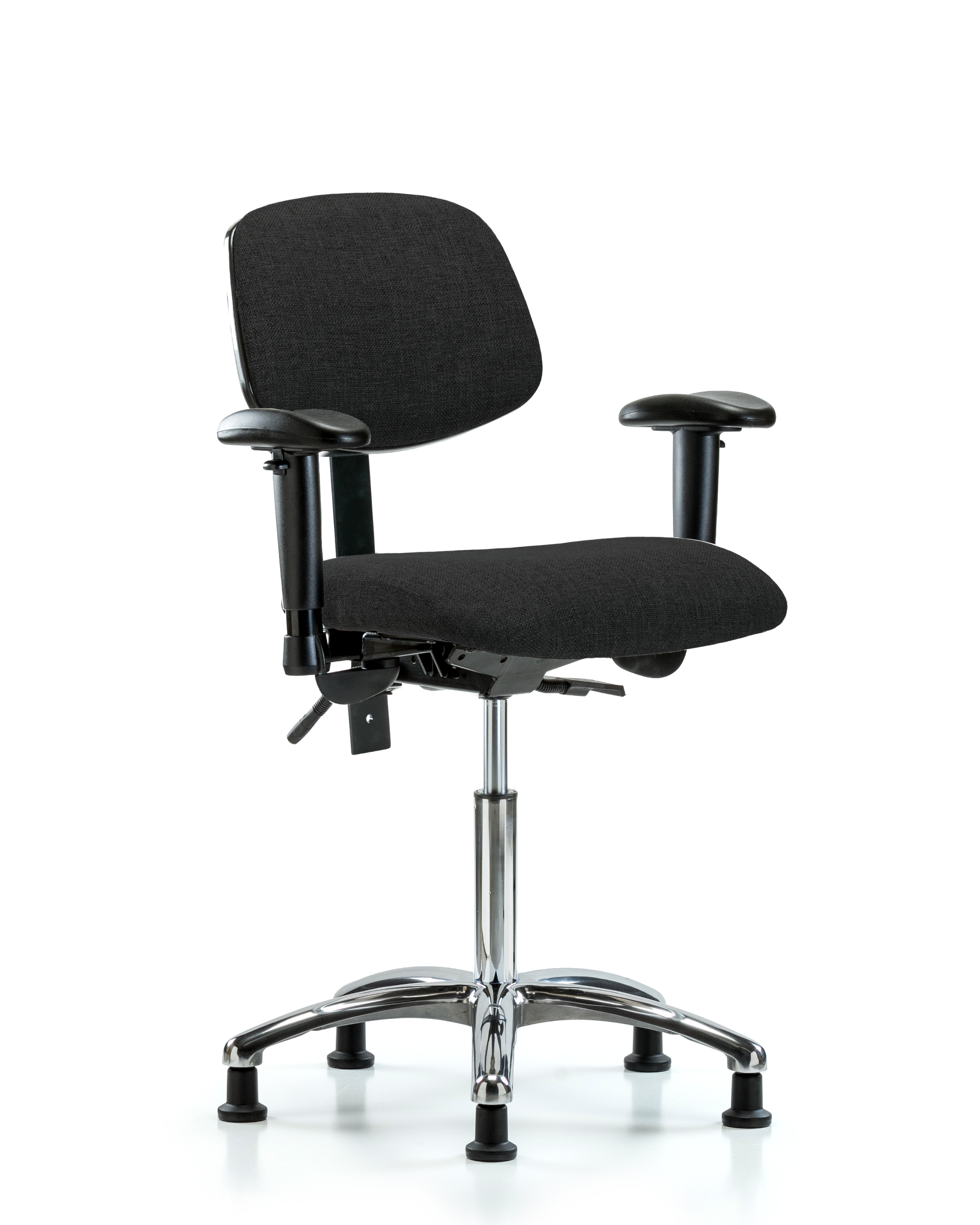 Rutledge Fabric Chair Chrome - Medium Bench Height with Adjustable Arms & Stationary Glides in Black Fabric