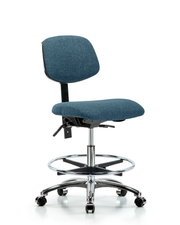 Rutledge Fabric Chair Chrome - Medium Bench Height with Seat Tilt, Chrome Foot Ring, & Casters in Blue Fabric