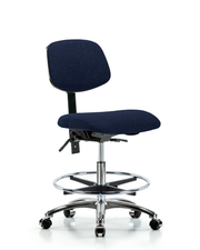 Rutledge Fabric Chair Chrome - Medium Bench Height with Seat Tilt, Chrome Foot Ring, & Casters in Navy Fabric