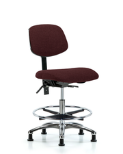 Rutledge Fabric Chair Chrome - Medium Bench Height with Seat Tilt, Chrome Foot Ring, & Stationary Glides in Burgundy Fabric