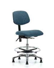 Rutledge Fabric Chair Chrome - Medium Bench Height with Seat Tilt, Chrome Foot Ring, & Stationary Glides in Blue Fabric