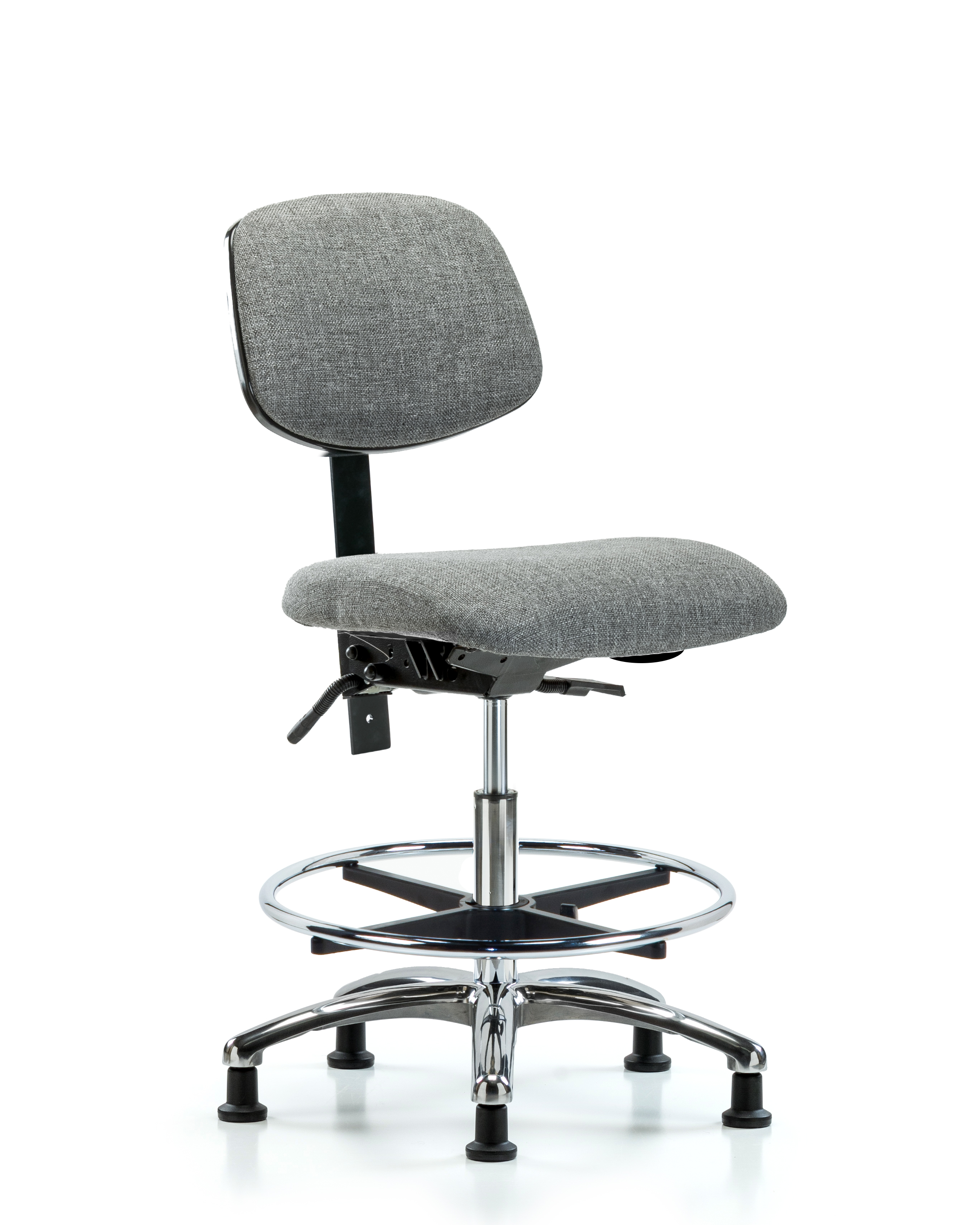 Rutledge Fabric Chair Chrome - Medium Bench Height with Seat Tilt, Chrome Foot Ring, & Stationary Glides in Gray Fabric