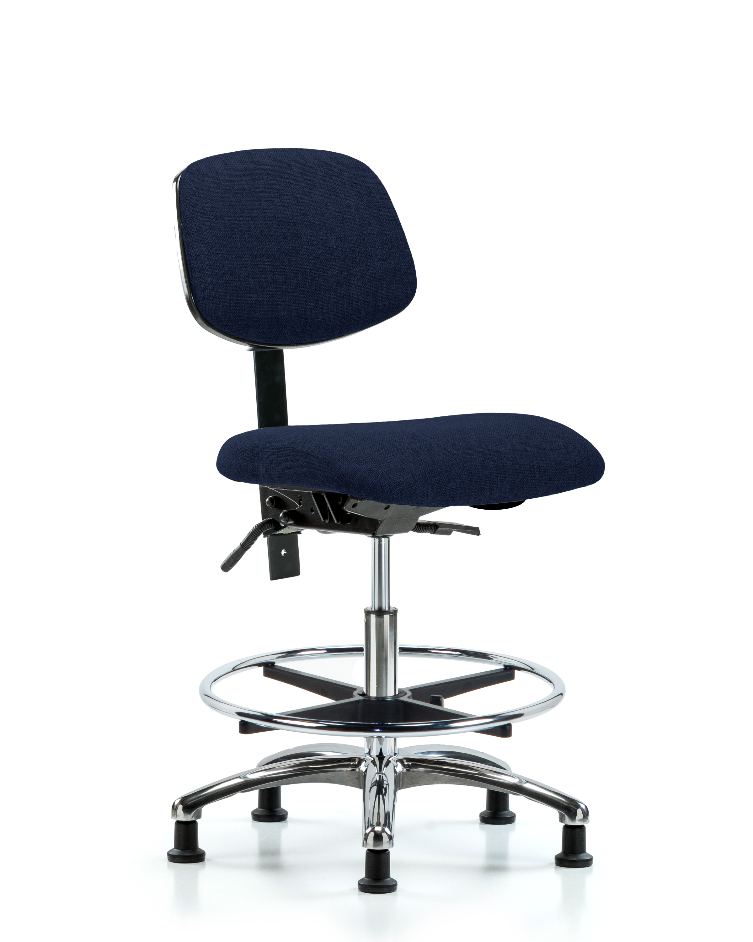 Rutledge Fabric Chair Chrome - Medium Bench Height with Seat Tilt, Chrome Foot Ring, & Stationary Glides in Navy Fabric
