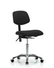Rutledge Fabric Chair Chrome - Medium Bench Height with Seat Tilt & Casters in Black Fabric