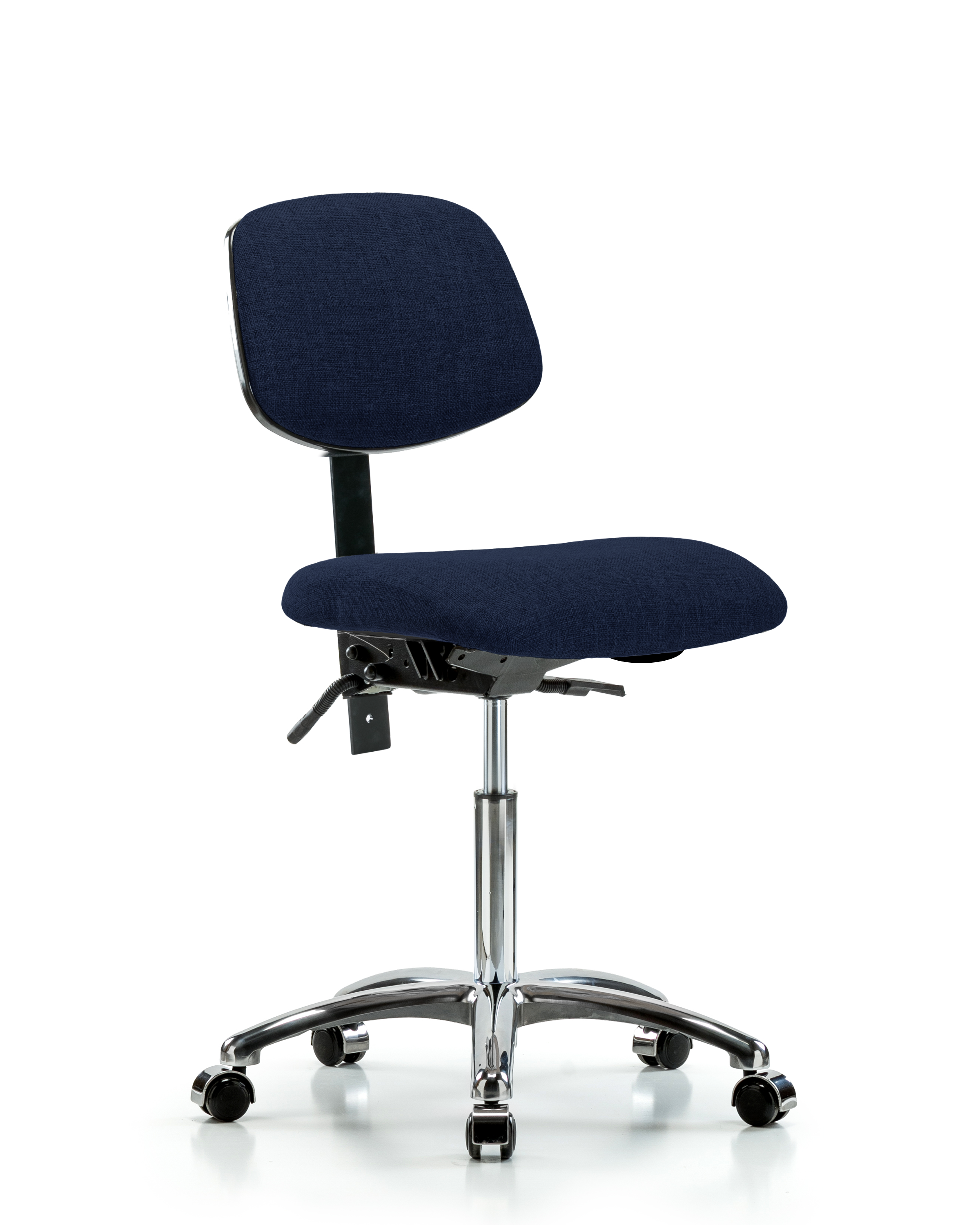 Rutledge Fabric Chair Chrome - Medium Bench Height with Seat Tilt & Casters in Navy Fabric