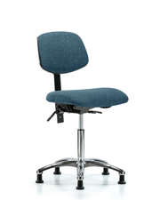 Rutledge Fabric Chair Chrome - Medium Bench Height with Seat Tilt & Stationary Glides in Blue Fabric
