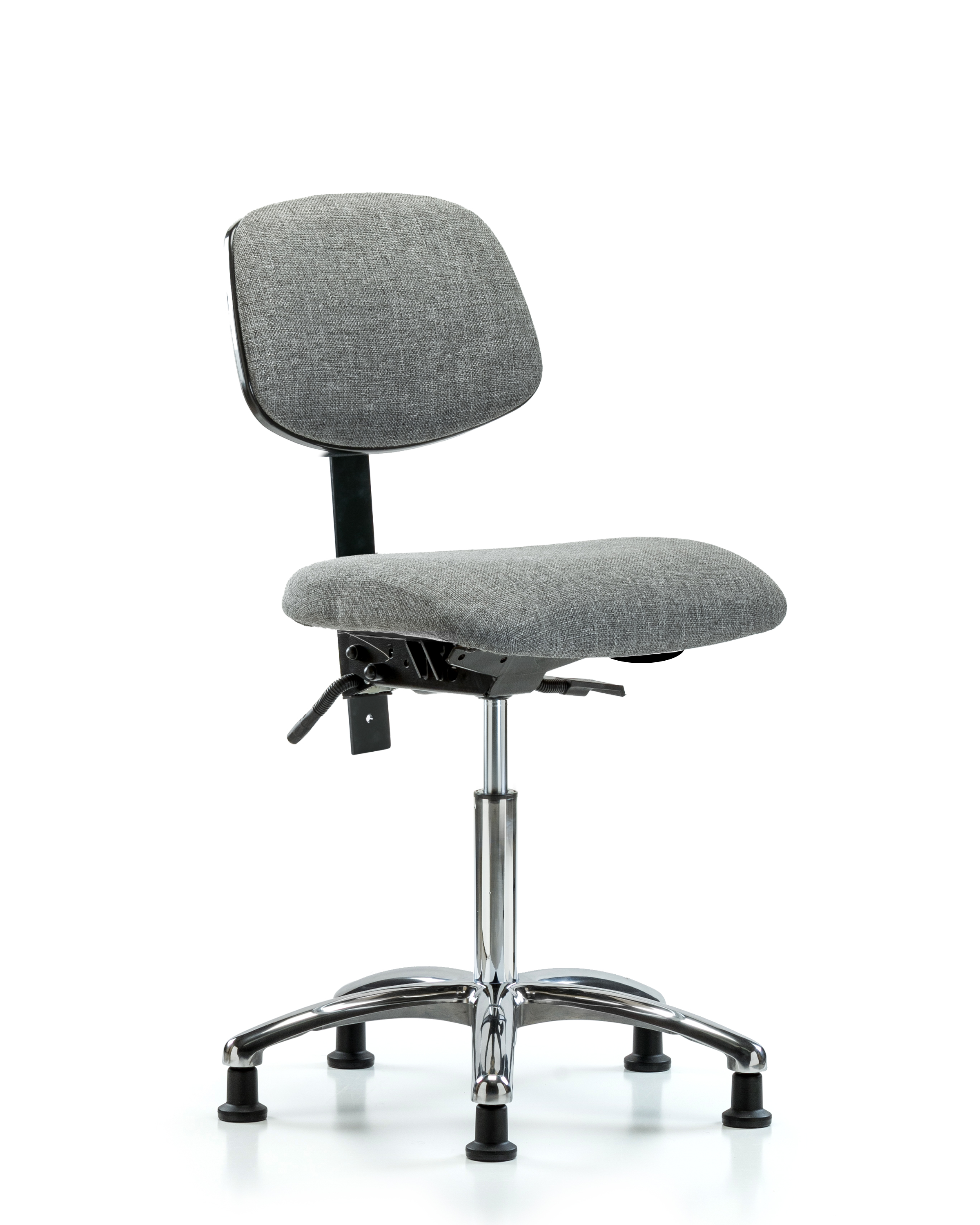 Rutledge Fabric Chair Chrome - Medium Bench Height with Seat Tilt & Stationary Glides in Gray Fabric