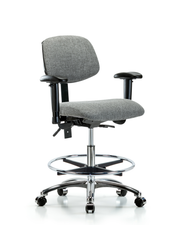 Rutledge Fabric Chair Chrome - Medium Bench Height with Seat Tilt, Adjustable Arms, Chrome Foot Ring, & Casters in Gray Fabric