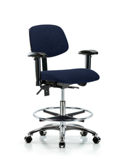 Rutledge Fabric Chair Chrome - Medium Bench Height with Seat Tilt, Adjustable Arms, Chrome Foot Ring, & Casters in Navy Fabric